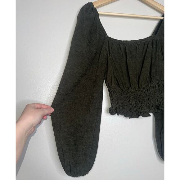 Line & Dot x Revolve Carmen Sinched Waist Blouse/Top Dark Green Size Small - Picture 4 of 6